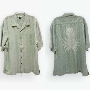 Tommy Bahama Silk Hawaiian Bowling Shirt seafoam green Pineapple embossing XL​​